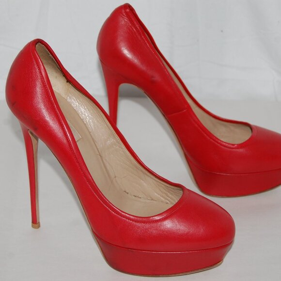40.5US 10❤️ VALENTINO Red Leather Platform High Heels Pumps ITALY - Picture 8 of 16